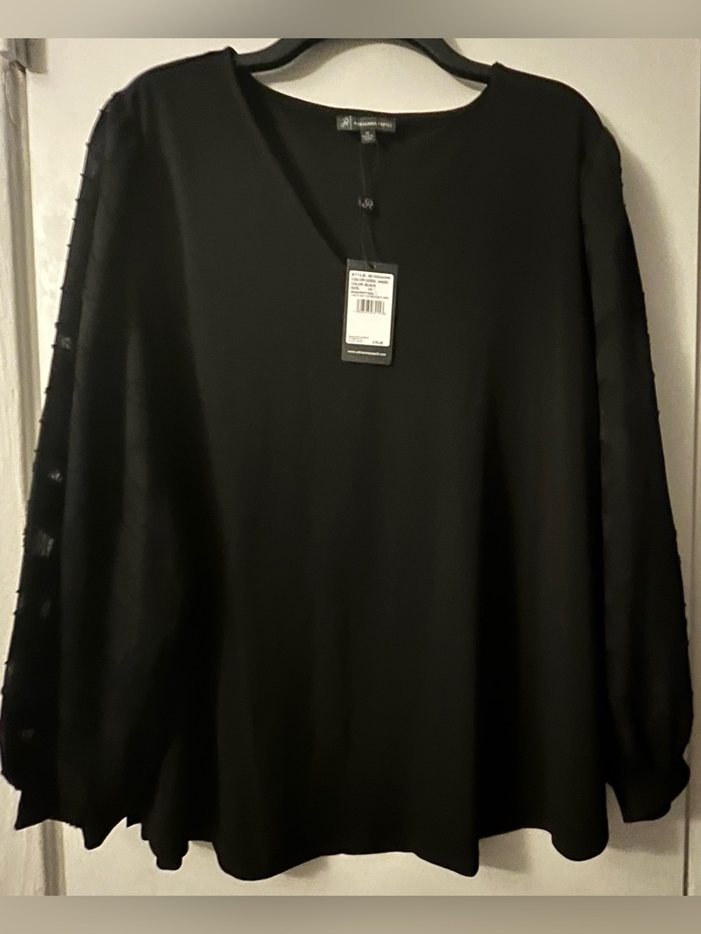 Adrianna Papell Black top with 3/4 floral v-neck Size  1X
